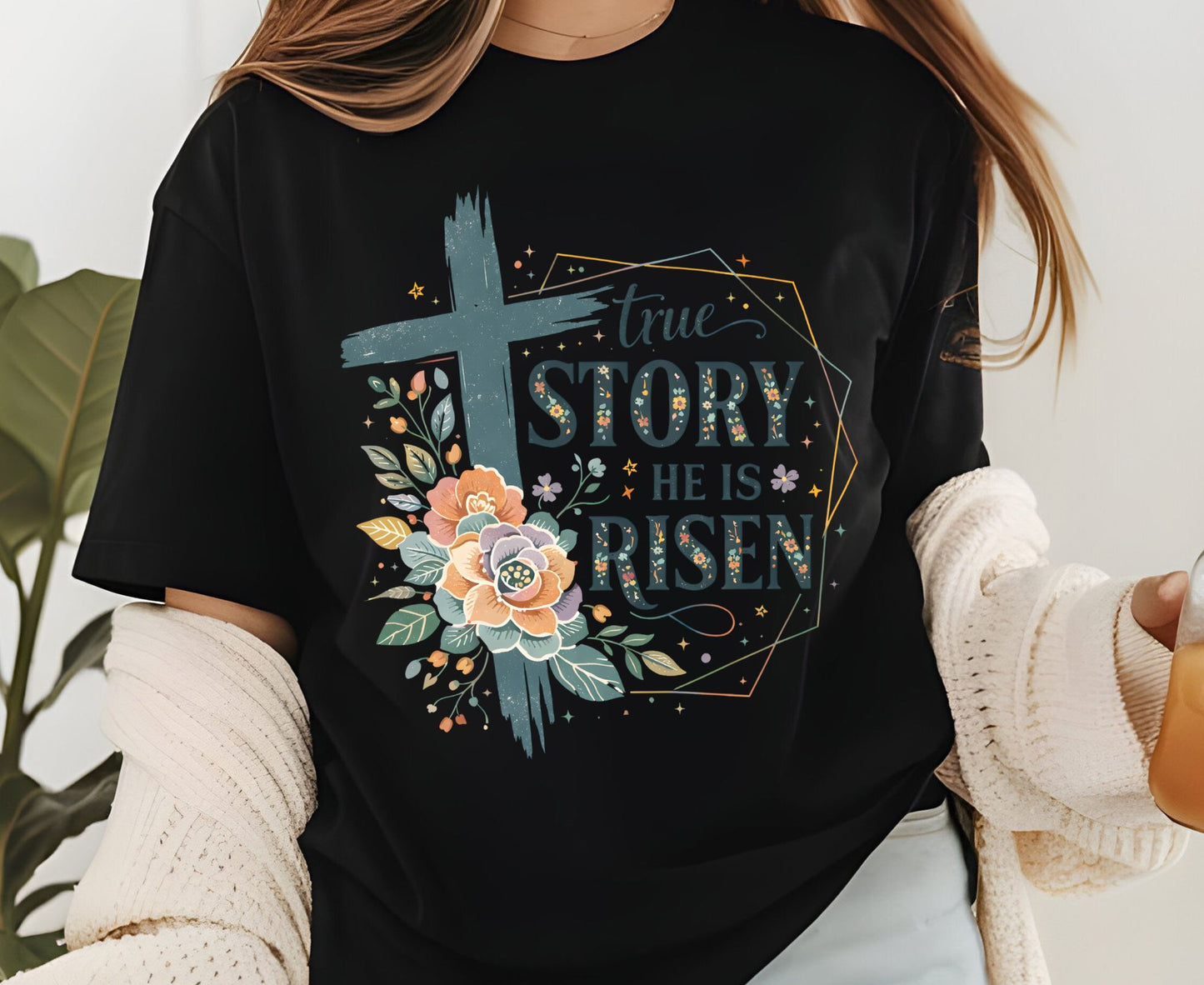 True Story He Is Risen T Shirt Christian Easter Tee Floral Cross Faith Shirt Adult Youth Toddler Baby Religious Gift Resurrection Sunday