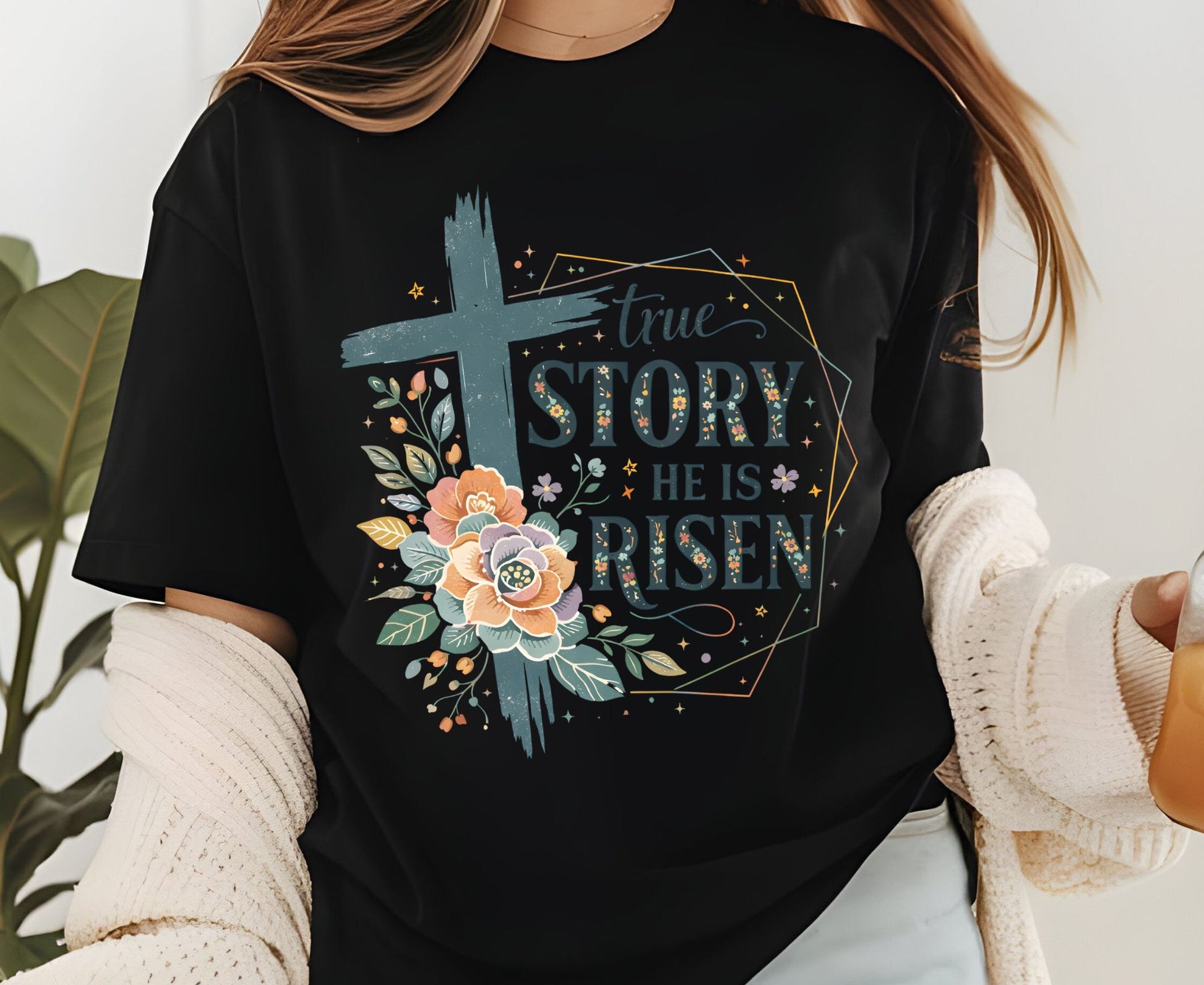 True Story He Is Risen T Shirt Christian Easter Tee Floral Cross Faith Shirt Adult Youth Toddler Baby Religious Gift Resurrection Sunday
