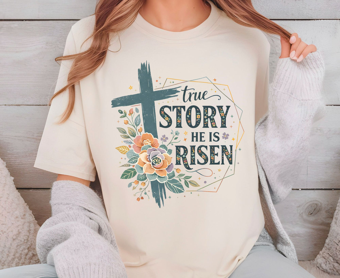 True Story He Is Risen T Shirt Christian Easter Tee Floral Cross Faith Shirt Adult Youth Toddler Baby Religious Gift Resurrection Sunday