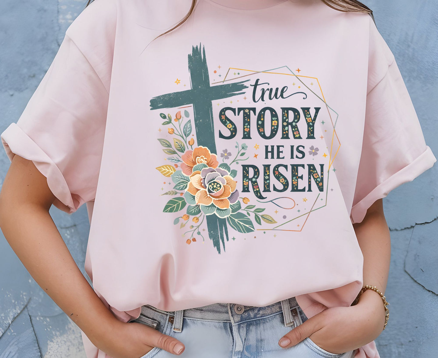 True Story He Is Risen T Shirt Christian Easter Tee Floral Cross Faith Shirt Adult Youth Toddler Baby Religious Gift Resurrection Sunday
