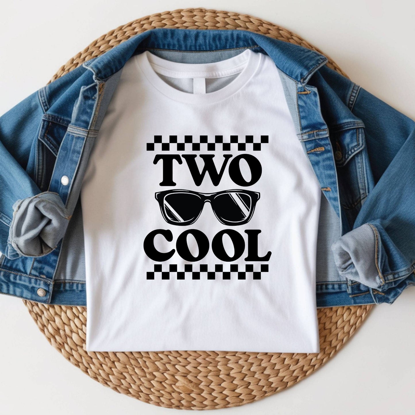 Two Cool 2nd Birthday Shirt Sunglasses Toddler Tee Second Birthday Kids Outfit Checkered 2 Year Old Childrens Gift Retro Birthday Apparel