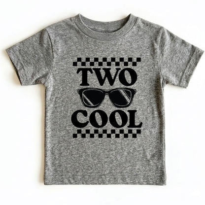 Two Cool 2nd Birthday Shirt Sunglasses Toddler Tee Second Birthday Kids Outfit Checkered 2 Year Old Childrens Gift Retro Birthday Apparel