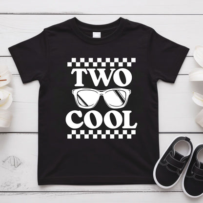 Two Cool 2nd Birthday Shirt Sunglasses Toddler Tee Second Birthday Kids Outfit Checkered 2 Year Old Childrens Gift Retro Birthday Apparel