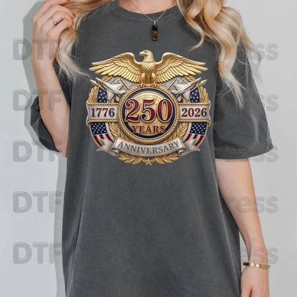 USA 250 Years 1776-2026 Anniversary DTF Transfer Ready to Press Patriotic Golden Eagle Shield Heat Transfer For Shirts Semiquincentennial UV Sticker Prints