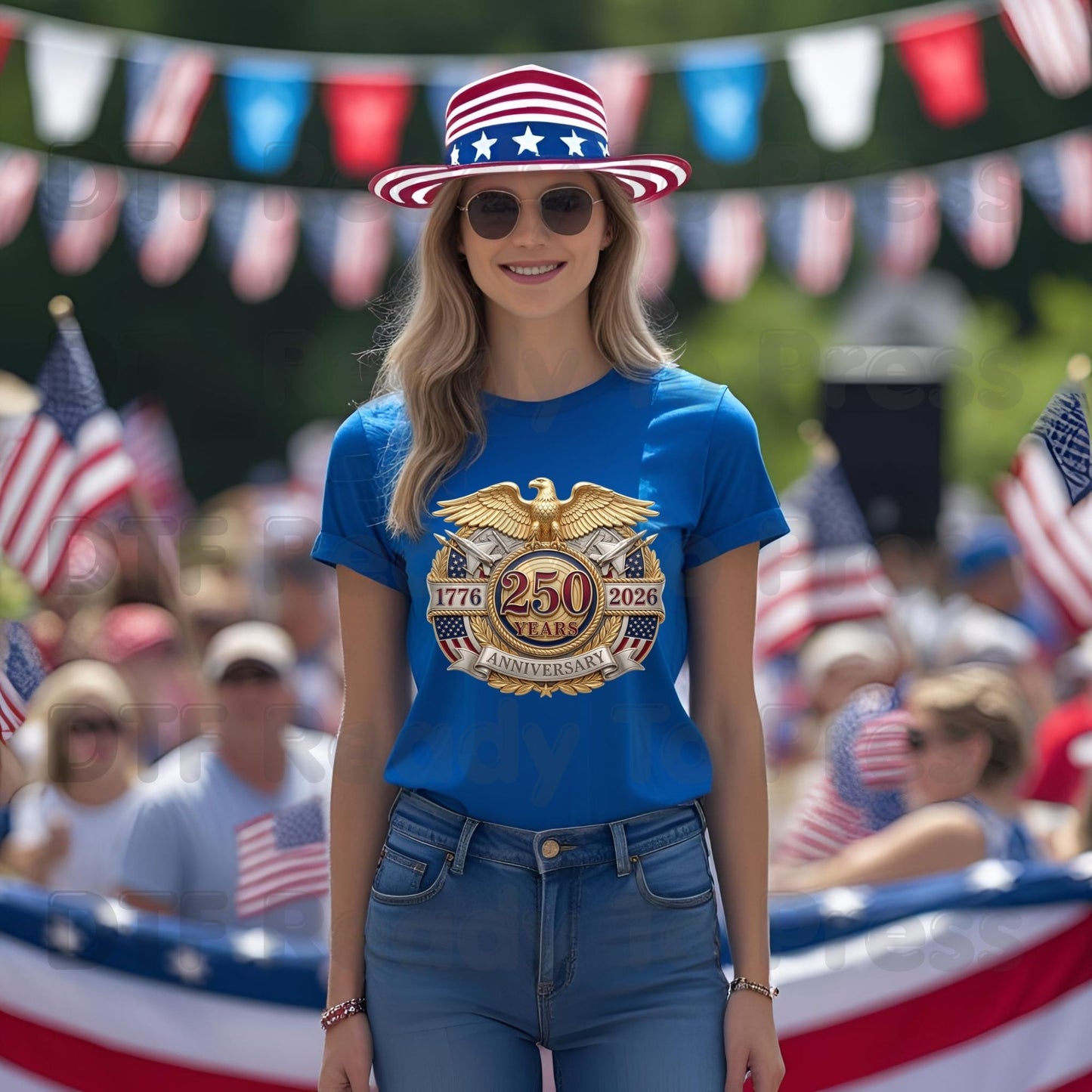 USA 250 Years 1776-2026 Anniversary DTF Transfer Ready to Press Patriotic Golden Eagle Shield Heat Transfer For Shirts Semiquincentennial UV Sticker Prints