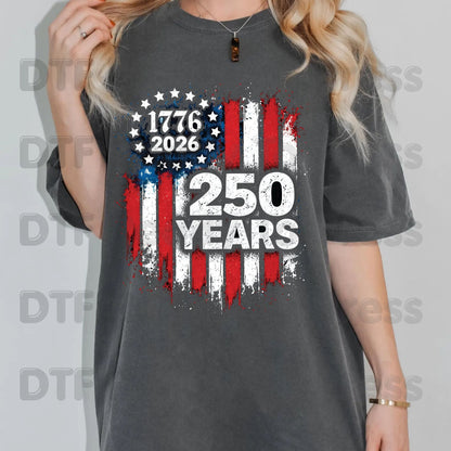 USA 250 Years 1776-2026 DTF Transfer Ready to Press Patriotic American Flag Eagle Shield Heat Transfer for Shirts Semiquincentennial UV Sticker Prints