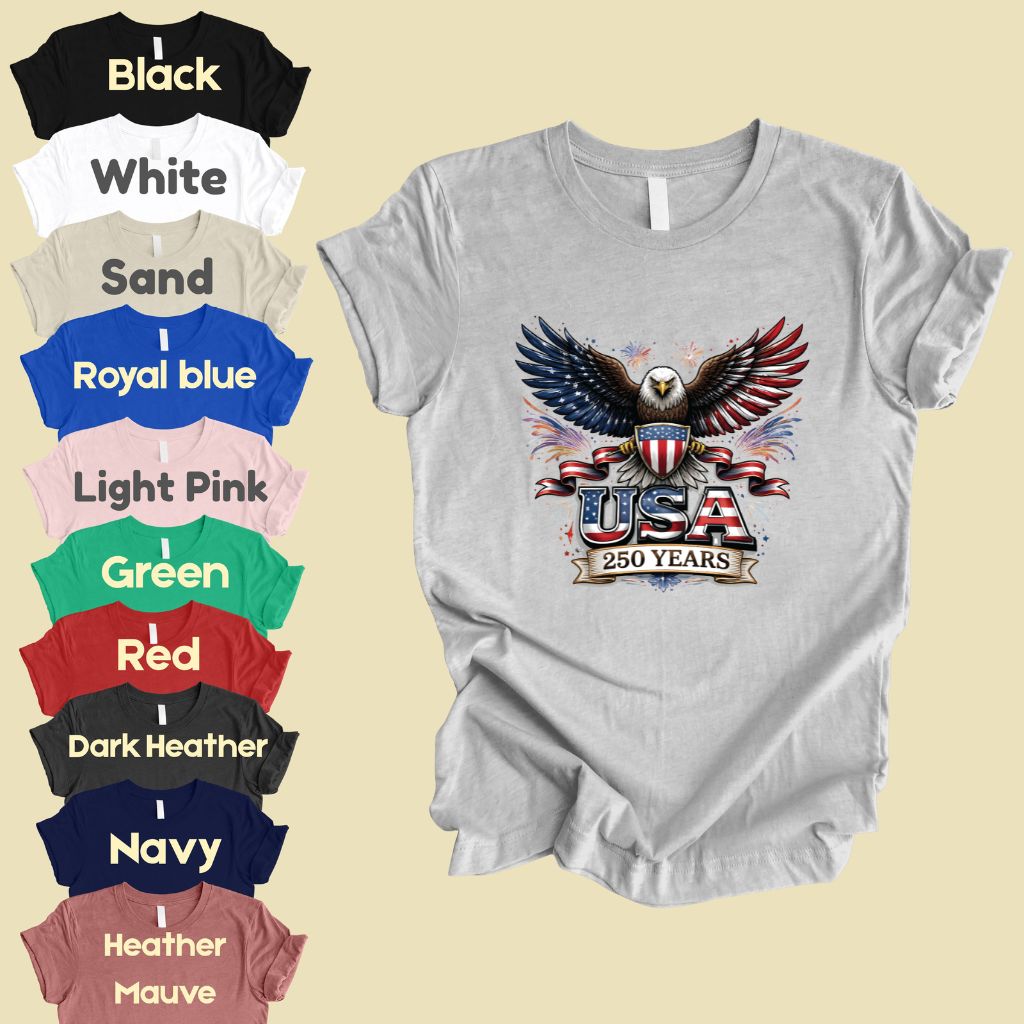 USA 250 Years Comfort Colors T Shirts Patriotic Eagle America 250th Tee United States Fireworks Graphic Shirt Fourth of July Veterans Gift