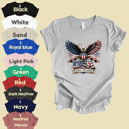 USA 250 Years Comfort Colors T Shirts Patriotic Eagle America 250th Tee United States Fireworks Graphic Shirt Fourth of July Veterans Gift
