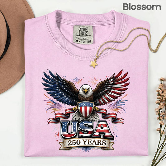 USA 250 Years Comfort Colors T Shirts Patriotic Eagle America 250th Tee United States Fireworks Graphic Shirt Fourth of July Veterans Gift