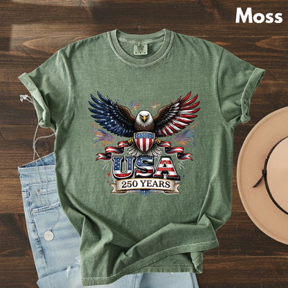 USA 250 Years Comfort Colors T Shirts Patriotic Eagle America 250th Tee United States Fireworks Graphic Shirt Fourth of July Veterans Gift