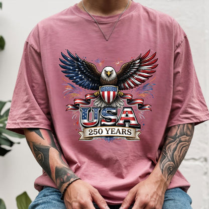 USA 250 Years Comfort Colors T Shirts Patriotic Eagle America 250th Tee United States Fireworks Graphic Shirt Fourth of July Veterans Gift
