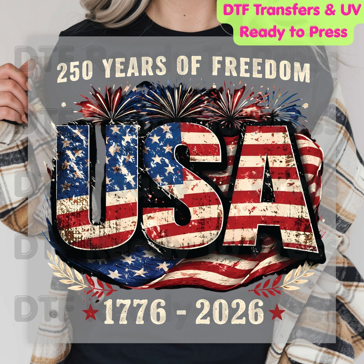 USA 250 Years DTF Transfer Ready to Press Retro Patriotic American Flag Heat Transfer For Shirts Independence Day UV Sticker Prints