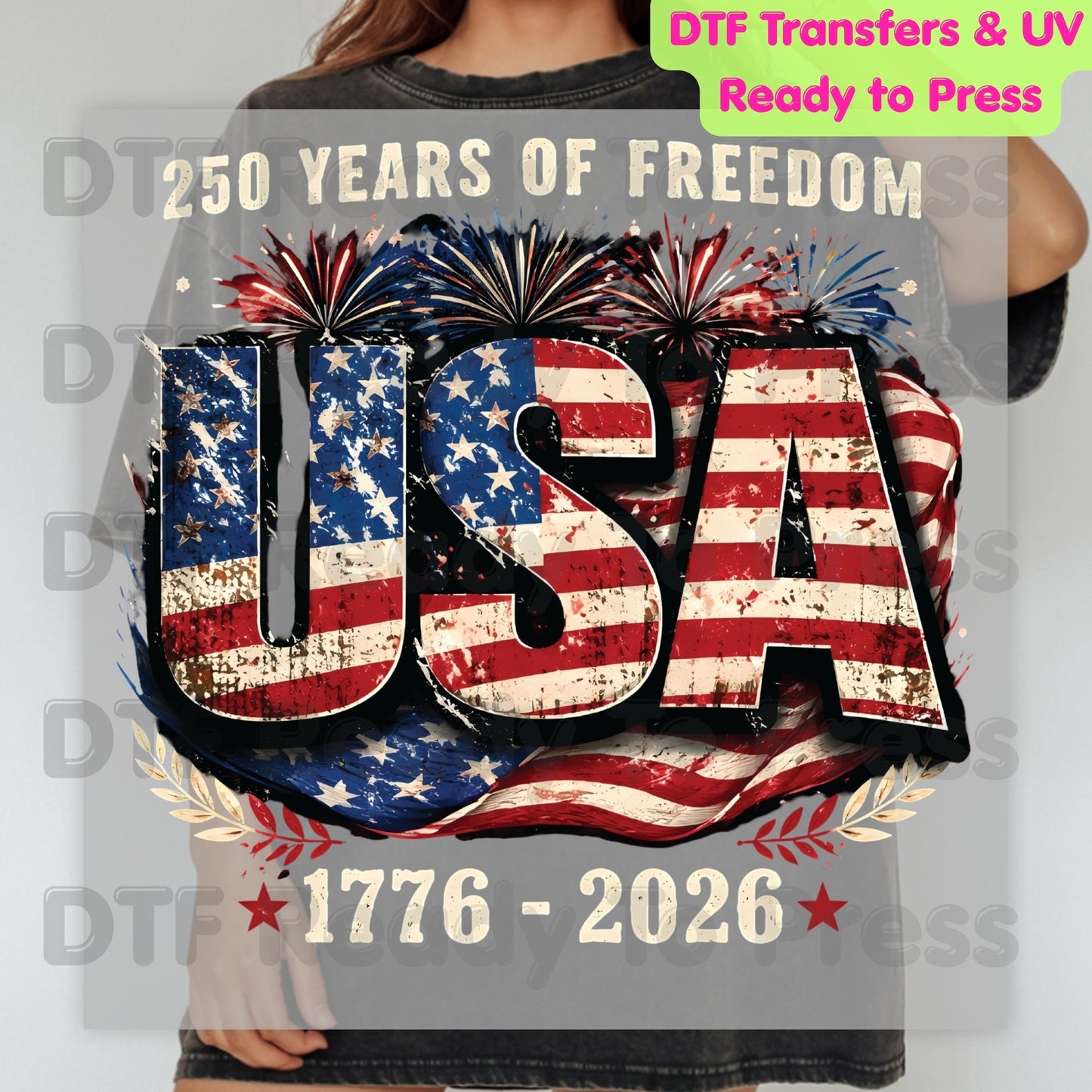 USA 250 Years DTF Transfer Ready to Press Retro Patriotic American Flag Heat Transfer For Shirts Independence Day UV Sticker Prints