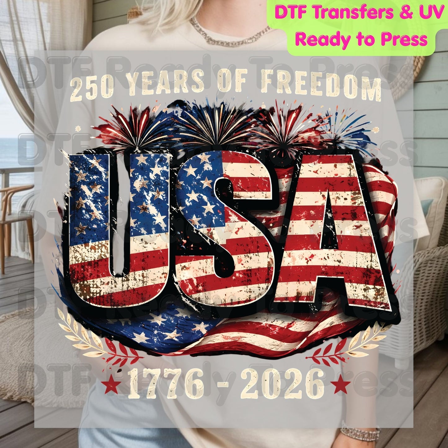 USA 250 Years DTF Transfer Ready to Press Retro Patriotic American Flag Heat Transfer For Shirts Independence Day UV Sticker Prints