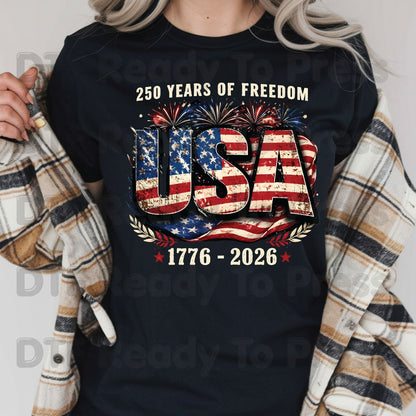 USA 250 Years DTF Transfer Ready to Press Retro Patriotic American Flag Heat Transfer For Shirts Independence Day UV Sticker Prints