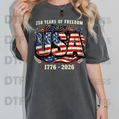 USA 250 Years DTF Transfer Ready to Press Retro Patriotic American Flag Heat Transfer For Shirts Independence Day UV Sticker Prints