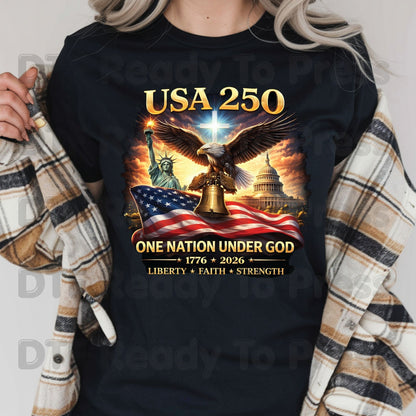 USA 250 Years DTF Transfer Ready to Press Semiquincentennial American Flag Eagle Shield Heat Transfer For Shirts Patriotic 2026 UV Sticker Prints