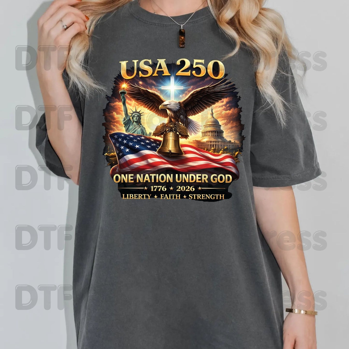 USA 250 Years DTF Transfer Ready to Press Semiquincentennial American Flag Eagle Shield Heat Transfer For Shirts Patriotic 2026 UV Sticker Prints