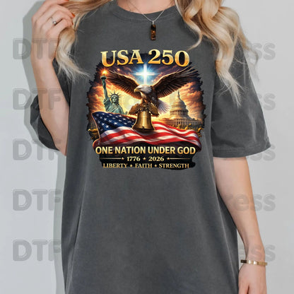 USA 250 Years DTF Transfer Ready to Press Semiquincentennial American Flag Eagle Shield Heat Transfer For Shirts Patriotic 2026 UV Sticker Prints