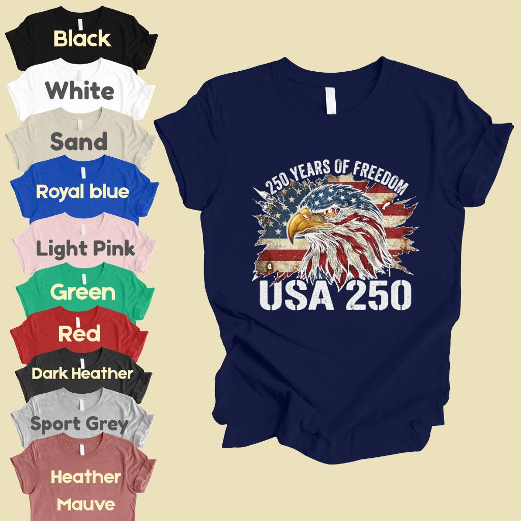 USA 250 Years of Freedom Comfort Colors T Shirts America 250th Tee Patriotic Eagle T-Shirt Distressed American Flag Fourth of July Gifts