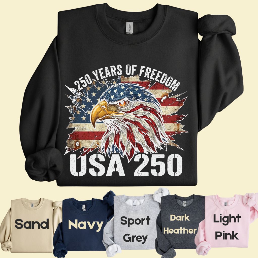 USA 250 Years of Freedom Comfort Colors T Shirts America 250th Tee Patriotic Eagle T-Shirt Distressed American Flag Fourth of July Gifts