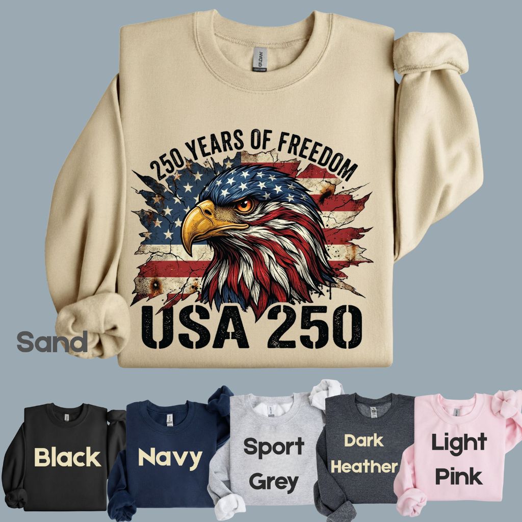 USA 250 Years of Freedom Comfort Colors T Shirts America 250th Tee Patriotic Eagle T-Shirt Distressed American Flag Fourth of July Gifts