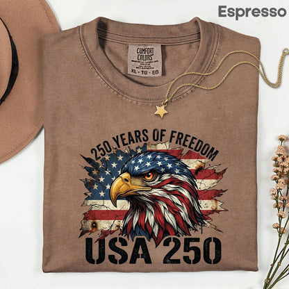 USA 250 Years of Freedom Comfort Colors T Shirts America 250th Tee Patriotic Eagle T-Shirt Distressed American Flag Fourth of July Gifts