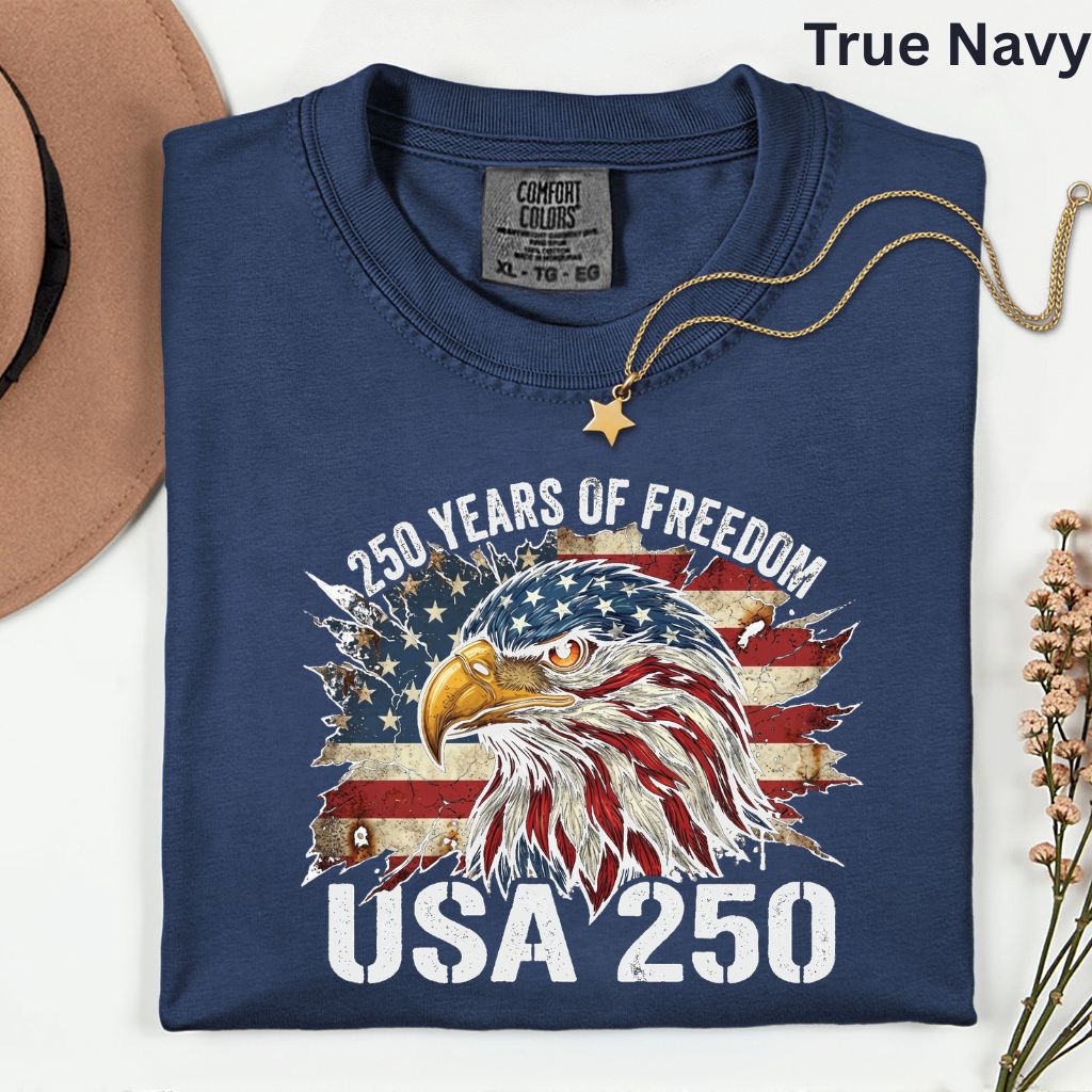 USA 250 Years of Freedom Comfort Colors T Shirts America 250th Tee Patriotic Eagle T-Shirt Distressed American Flag Fourth of July Gifts