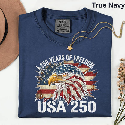 USA 250 Years of Freedom Comfort Colors T Shirts America 250th Tee Patriotic Eagle T-Shirt Distressed American Flag Fourth of July Gifts