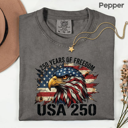 USA 250 Years of Freedom Comfort Colors T Shirts America 250th Tee Patriotic Eagle T-Shirt Distressed American Flag Fourth of July Gifts