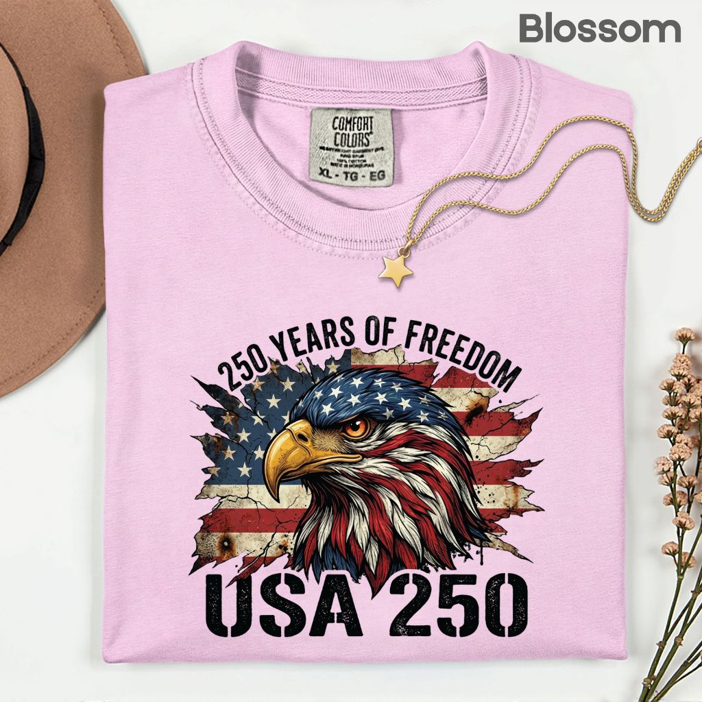 USA 250 Years of Freedom Comfort Colors T Shirts America 250th Tee Patriotic Eagle T-Shirt Distressed American Flag Fourth of July Gifts