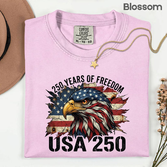 USA 250 Years of Freedom Comfort Colors T Shirts America 250th Tee Patriotic Eagle T-Shirt Distressed American Flag Fourth of July Gifts