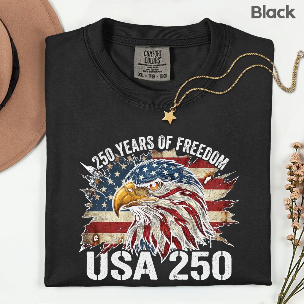 USA 250 Years of Freedom Comfort Colors T Shirts America 250th Tee Patriotic Eagle T-Shirt Distressed American Flag Fourth of July Gifts