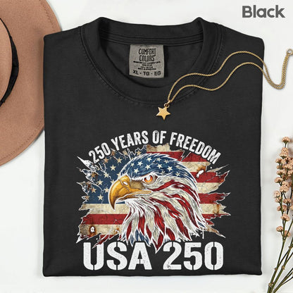 USA 250 Years of Freedom Comfort Colors T Shirts America 250th Tee Patriotic Eagle T-Shirt Distressed American Flag Fourth of July Gifts