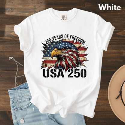 USA 250 Years of Freedom Comfort Colors T Shirts America 250th Tee Patriotic Eagle T-Shirt Distressed American Flag Fourth of July Gifts