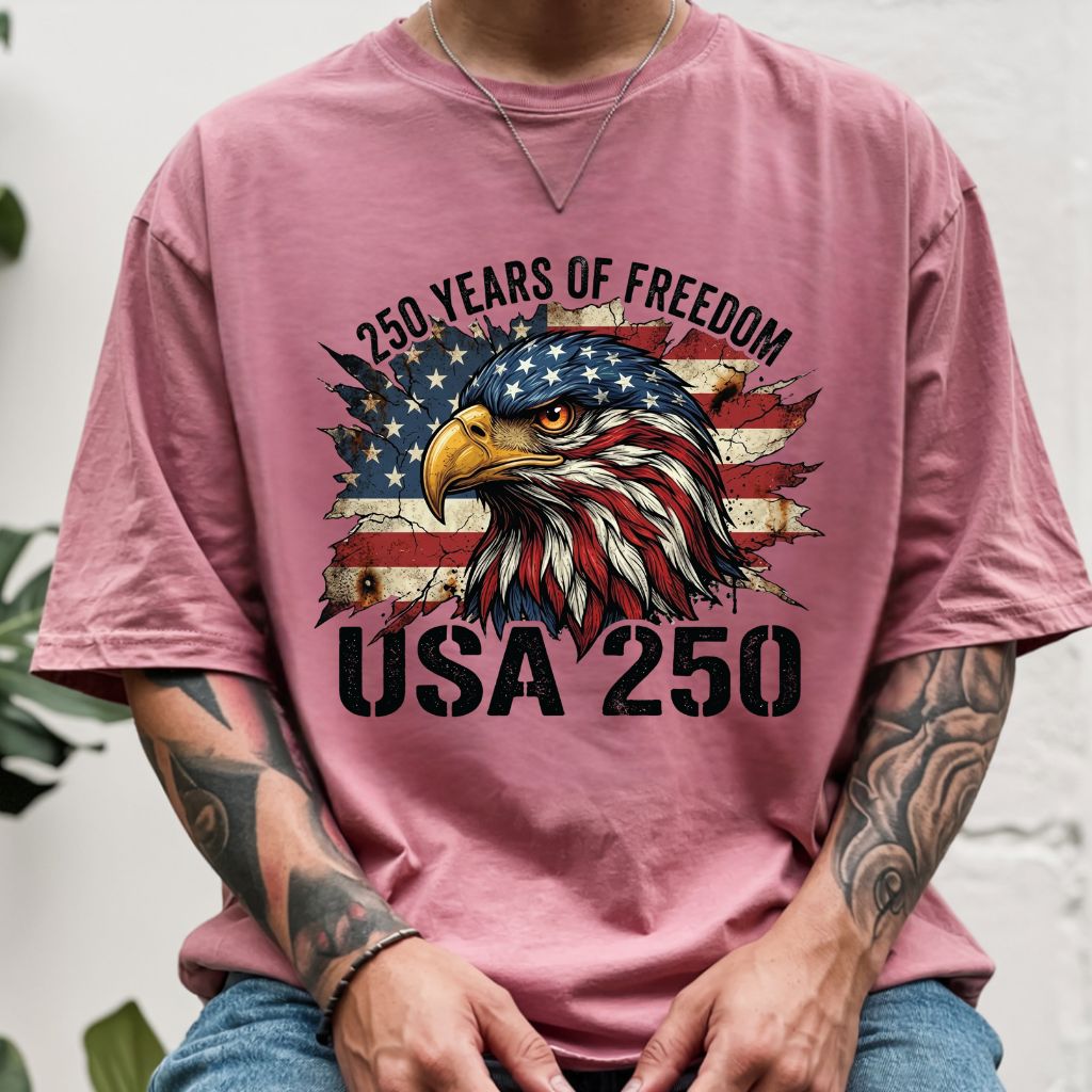 USA 250 Years of Freedom Comfort Colors T Shirts America 250th Tee Patriotic Eagle T-Shirt Distressed American Flag Fourth of July Gifts