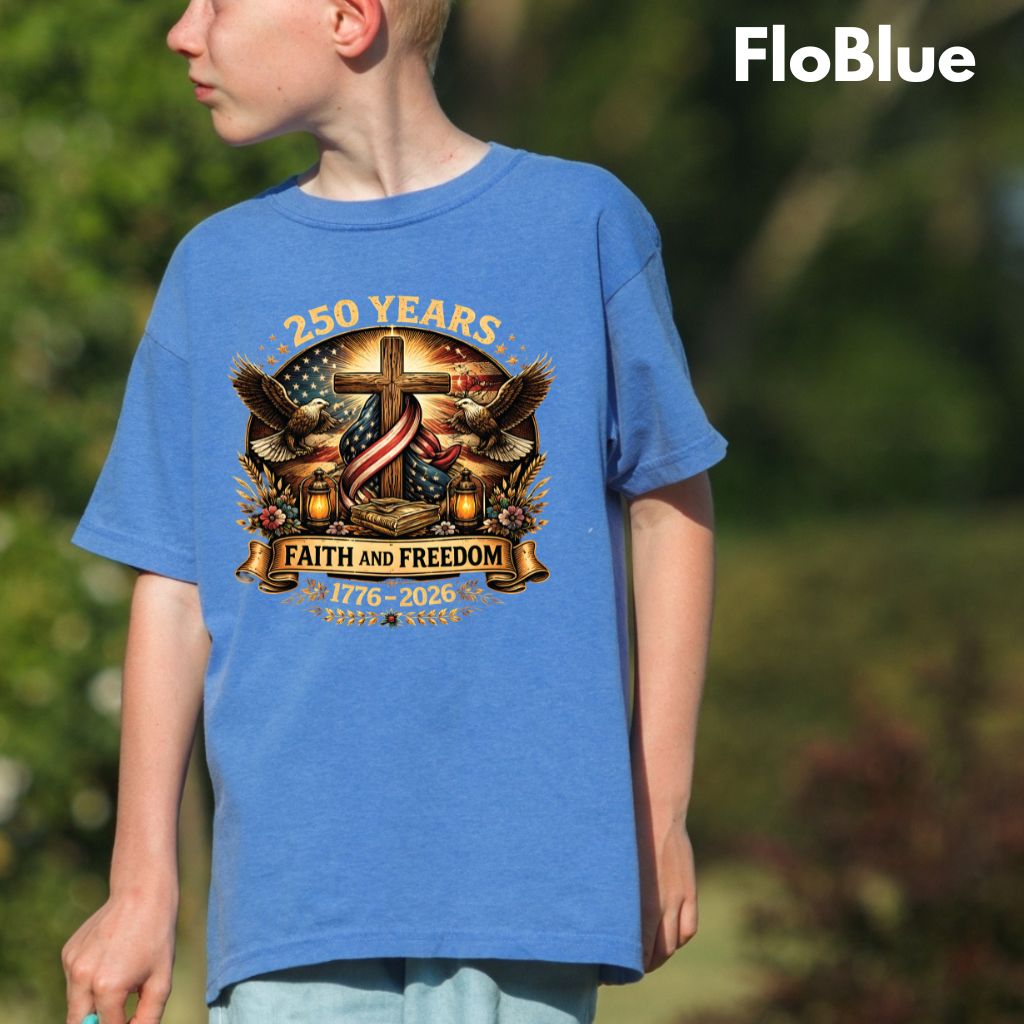 Faith and Freedom Comfort Colors T Shirts 250 Years America Tee Christian Patriotic Cross Eagle 1776 2026 Shirt Fourth of July Gifts
