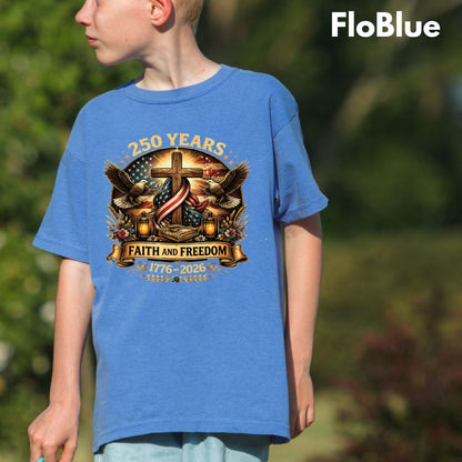 Faith and Freedom Comfort Colors T Shirts 250 Years America Tee Christian Patriotic Cross Eagle 1776 2026 Shirt Fourth of July Gifts