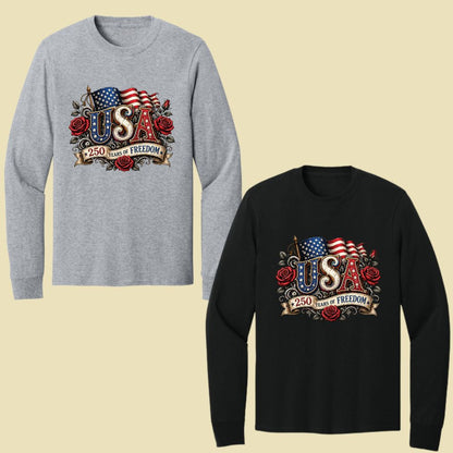 USA 250 Years of Freedom DTF Transfer Ready to Press Comfort Colors T Shirt Patriotic Red Roses Flag Heat Stickers 1776 2026 Apparel