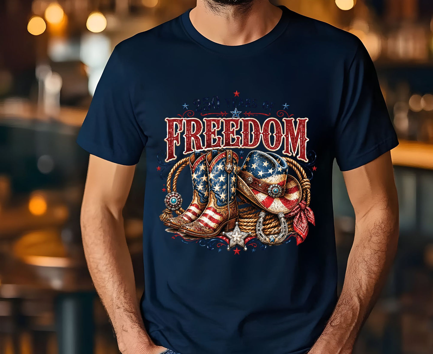 USA 250 Years of Freedom T Shirt Country Western 4th of July Tee