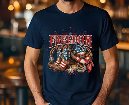 USA 250 Years of Freedom T Shirt Country Western 4th of July Tee