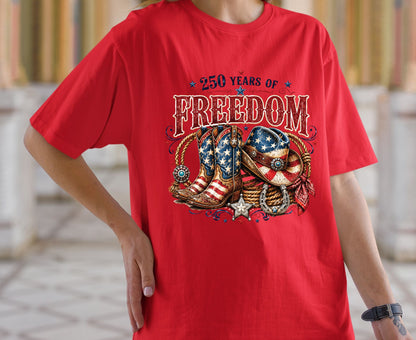 USA 250 Years of Freedom T Shirt Country Western 4th of July Tee