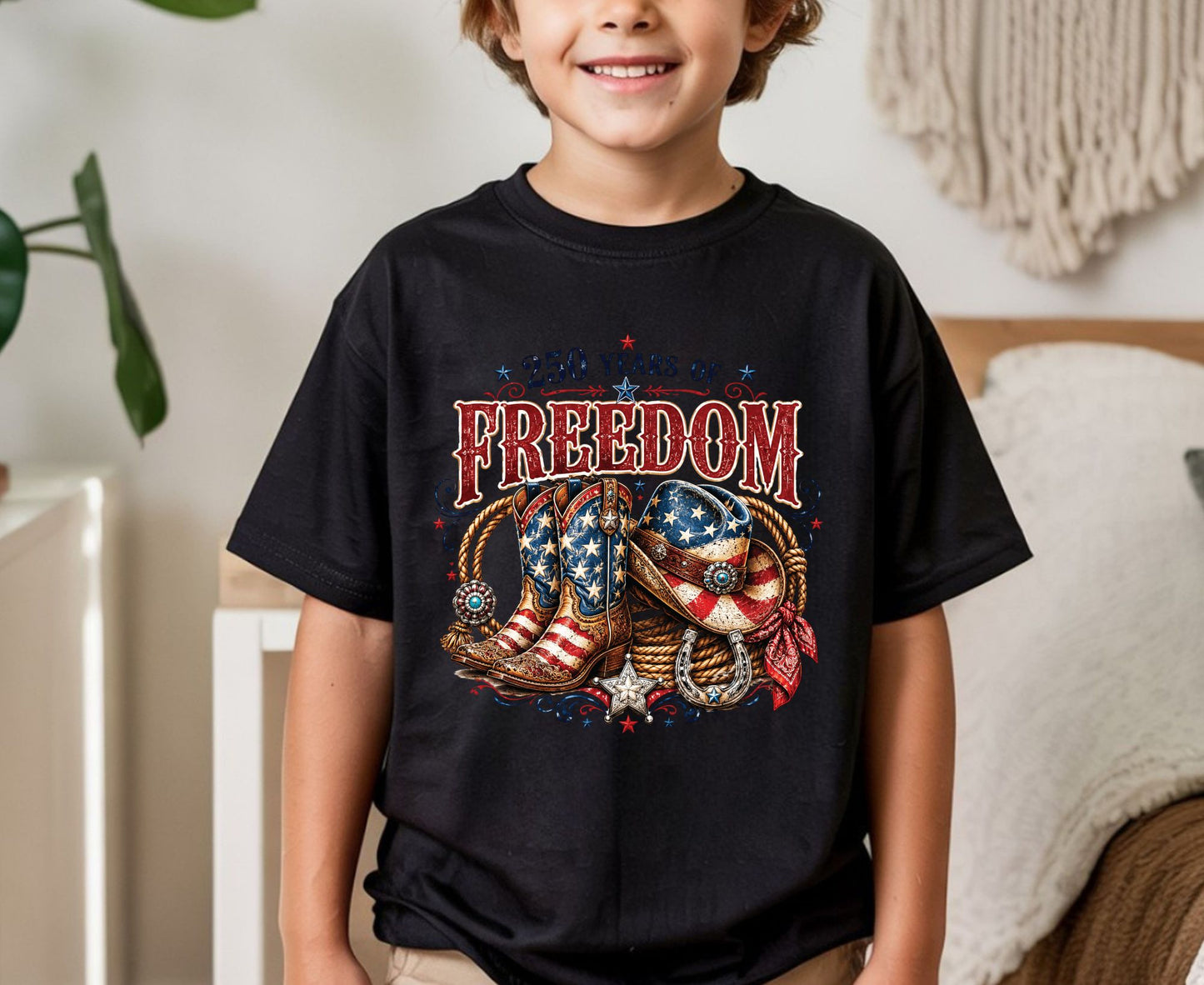 USA 250 Years of Freedom T Shirt Country Western 4th of July Tee