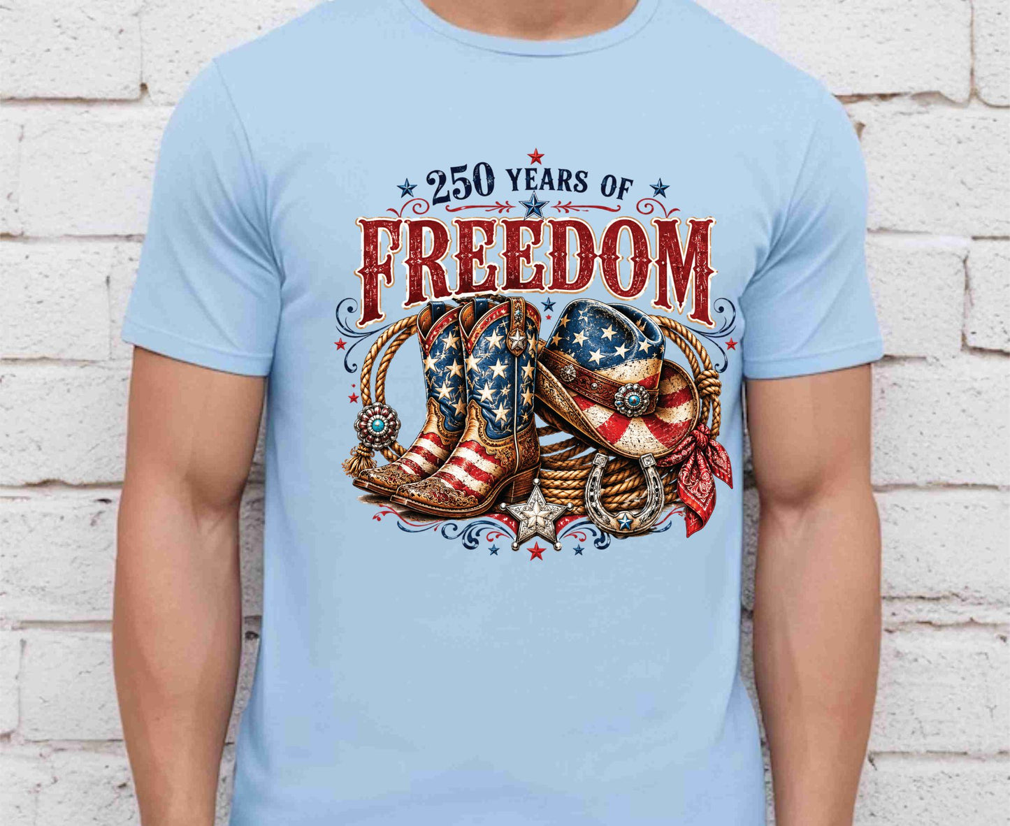 USA 250 Years of Freedom T Shirt Country Western 4th of July Tee