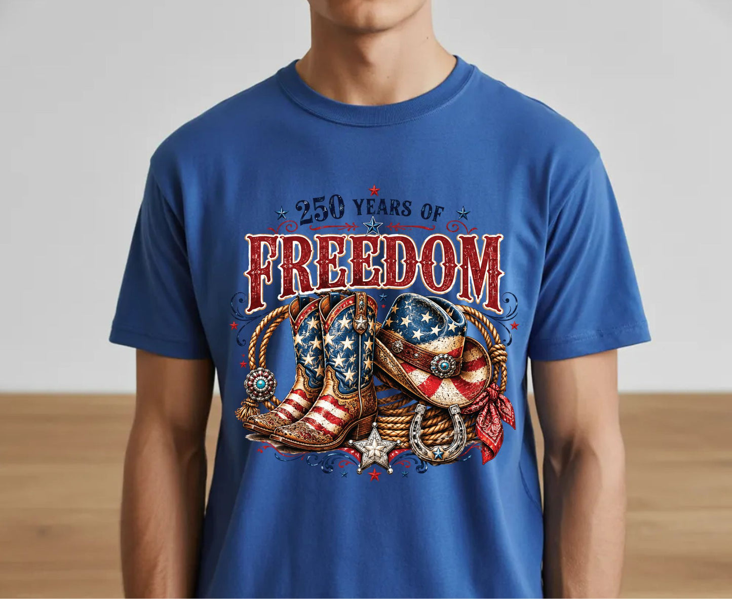 USA 250 Years of Freedom T Shirt Country Western 4th of July Tee