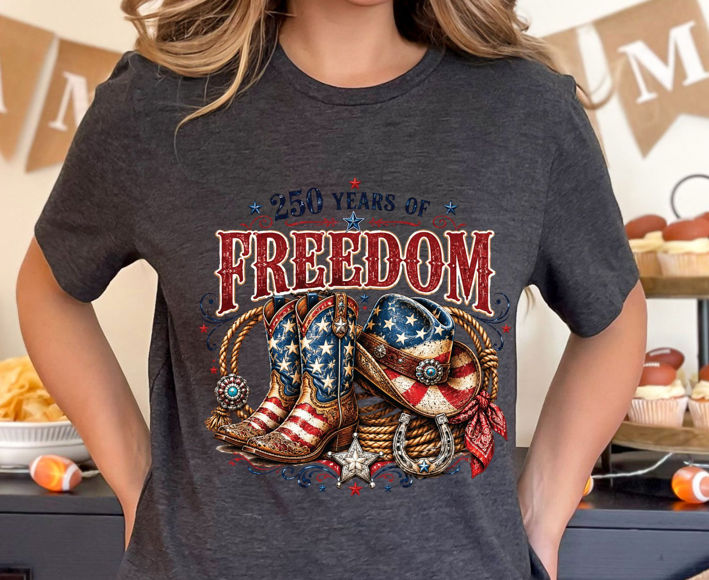 USA 250 Years of Freedom T Shirt Country Western 4th of July Tee