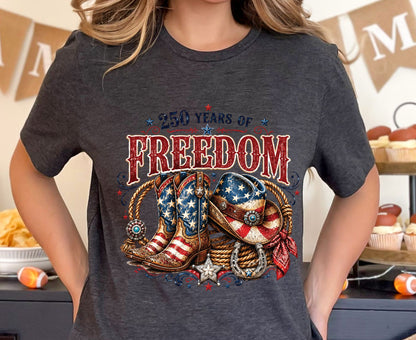 USA 250 Years of Freedom T Shirt Country Western 4th of July Tee