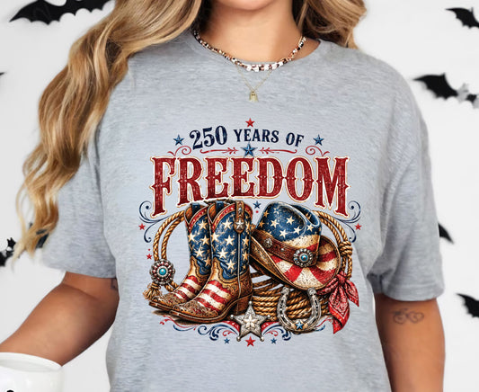 USA 250 Years of Freedom T Shirt Country Western 4th of July Tee Patriotic Cowboy Boots Hat Apparel America Semiquincentennial Tops
