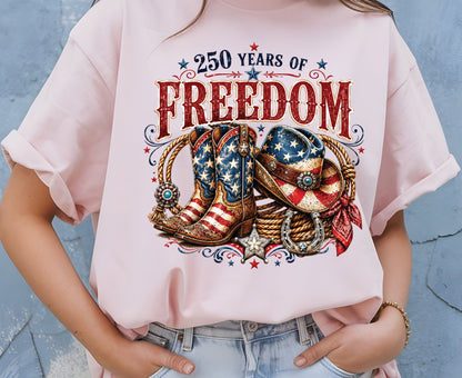 USA 250 Years of Freedom T Shirt Country Western 4th of July Tee