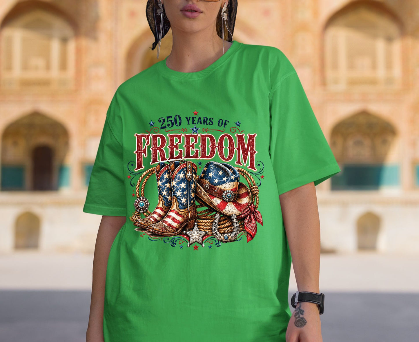 USA 250 Years of Freedom T Shirt Country Western 4th of July Tee